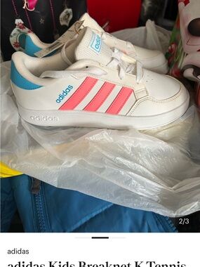 adidas Kids Breaknet K Tennis Shoes in White and Bright Blue